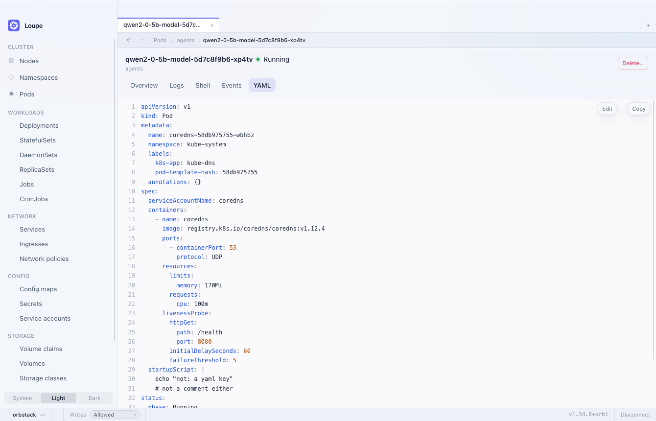 The manifest view with syntax highlighting